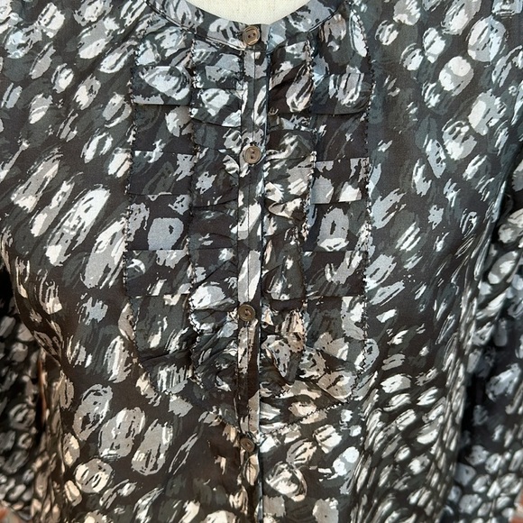 J. Crew Ruffle Button Down Three Quarter Sleeve Sheer Blouse Women's Size 6 - Picture 3 of 8